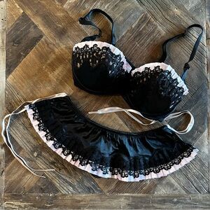 Elegant Black Lace with pink trim Lingerie Set
